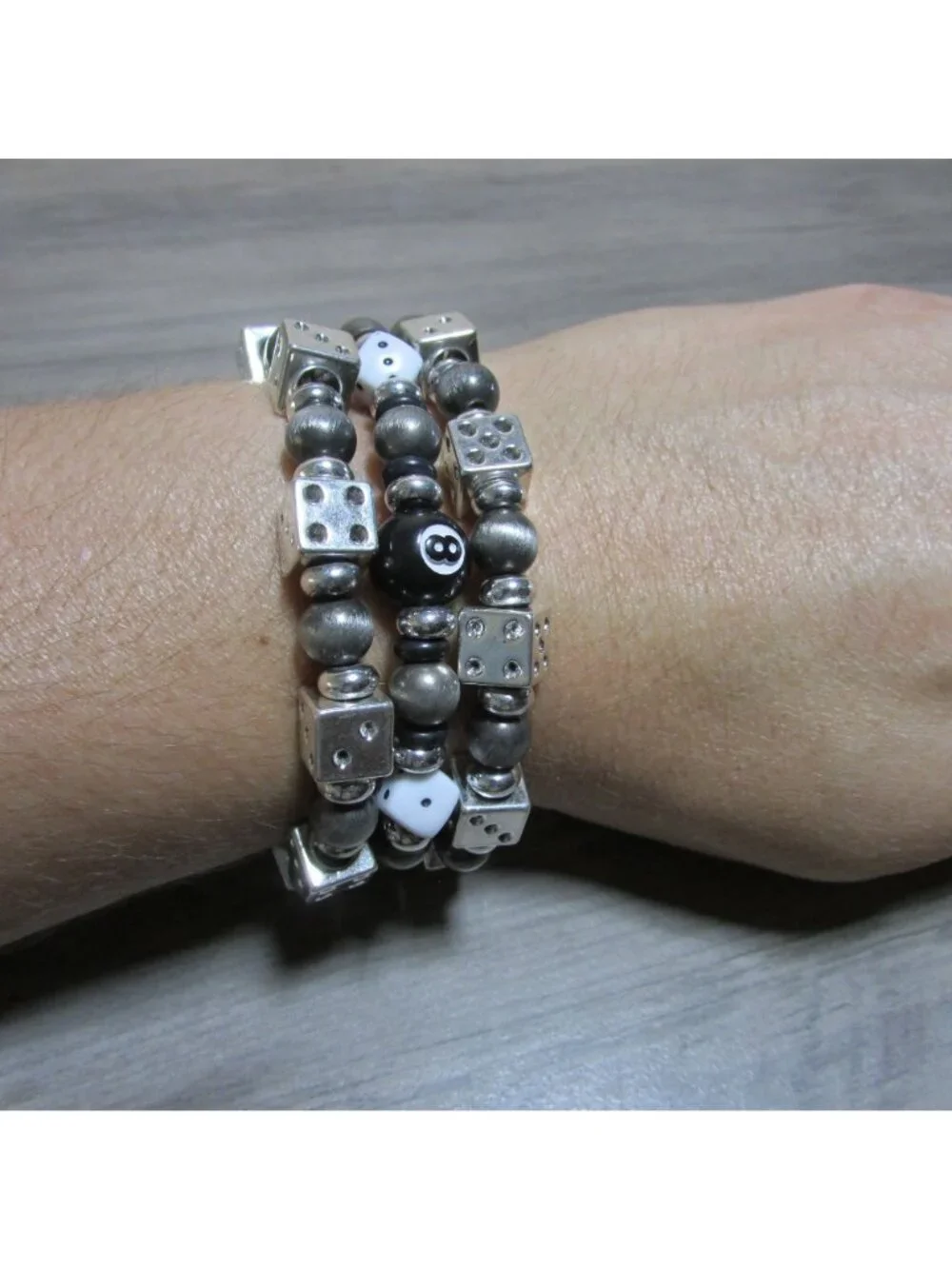 Western Dice 8 Ball Gambler Stackable Bracelet - JB1144SBBLK